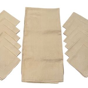 Irish Linen Beige Tablecloth 65” x 50” and 12 Coordinating Napkins NEW